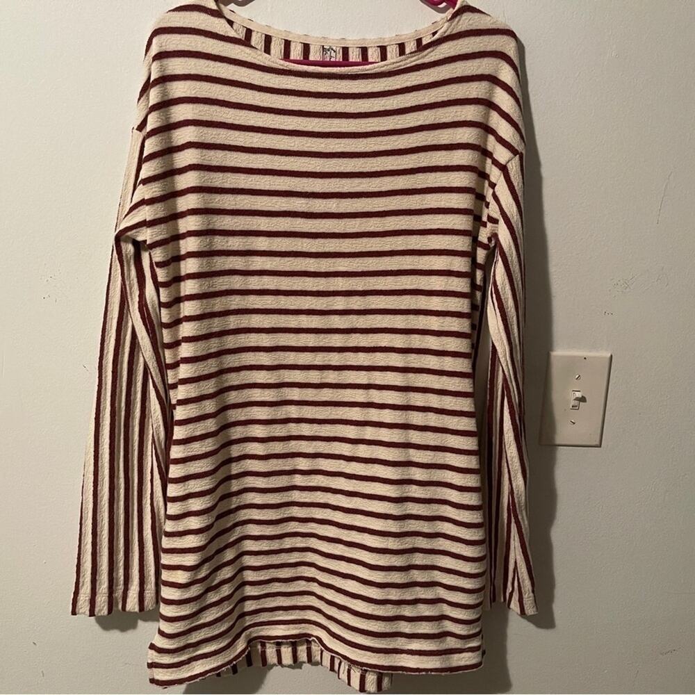 Intimately Free People Striped Oversized Tunic Dress Burgundy Cream S